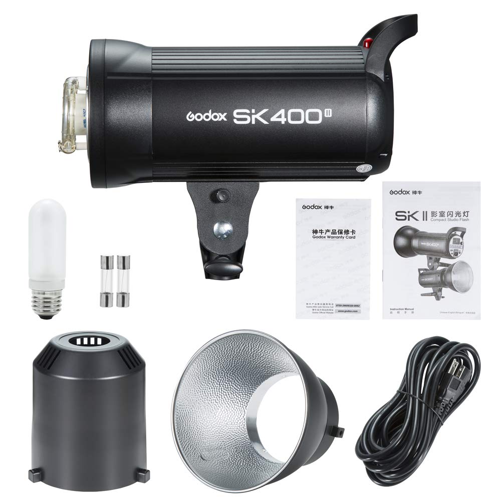 Godox SK400II Studio Strobe 400W, 2.4G Wireless X System GN65 5600K Monolight with Bowens Mount 150W Modeling Lamp, Outstanding Output Stability, Anti-Preflash