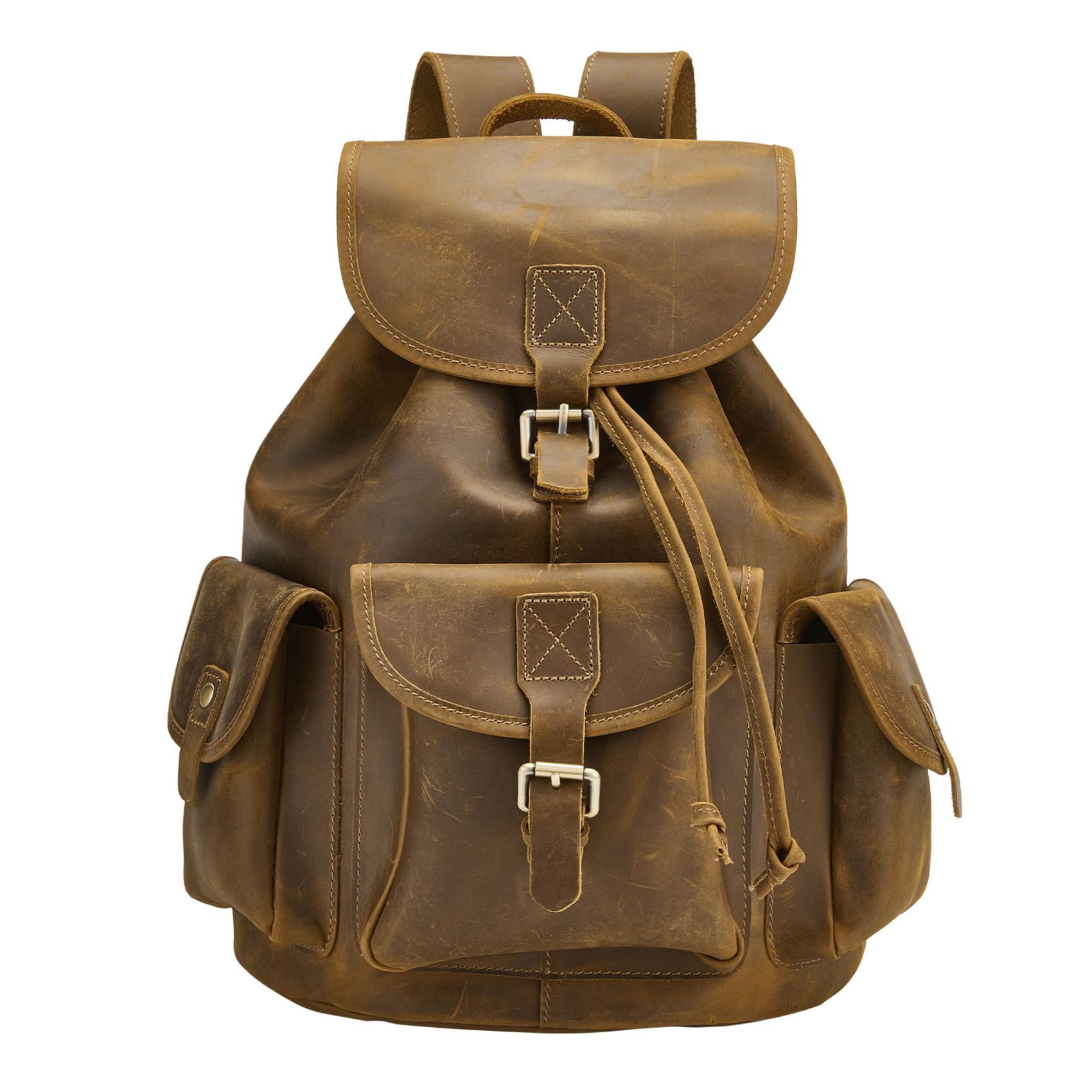 BRASS TACKS LEATHERCRAFT Backpack for Men Women Vintage Crazy Horse Full Leather Travel Daypack 15.6" Laptop Rucksack