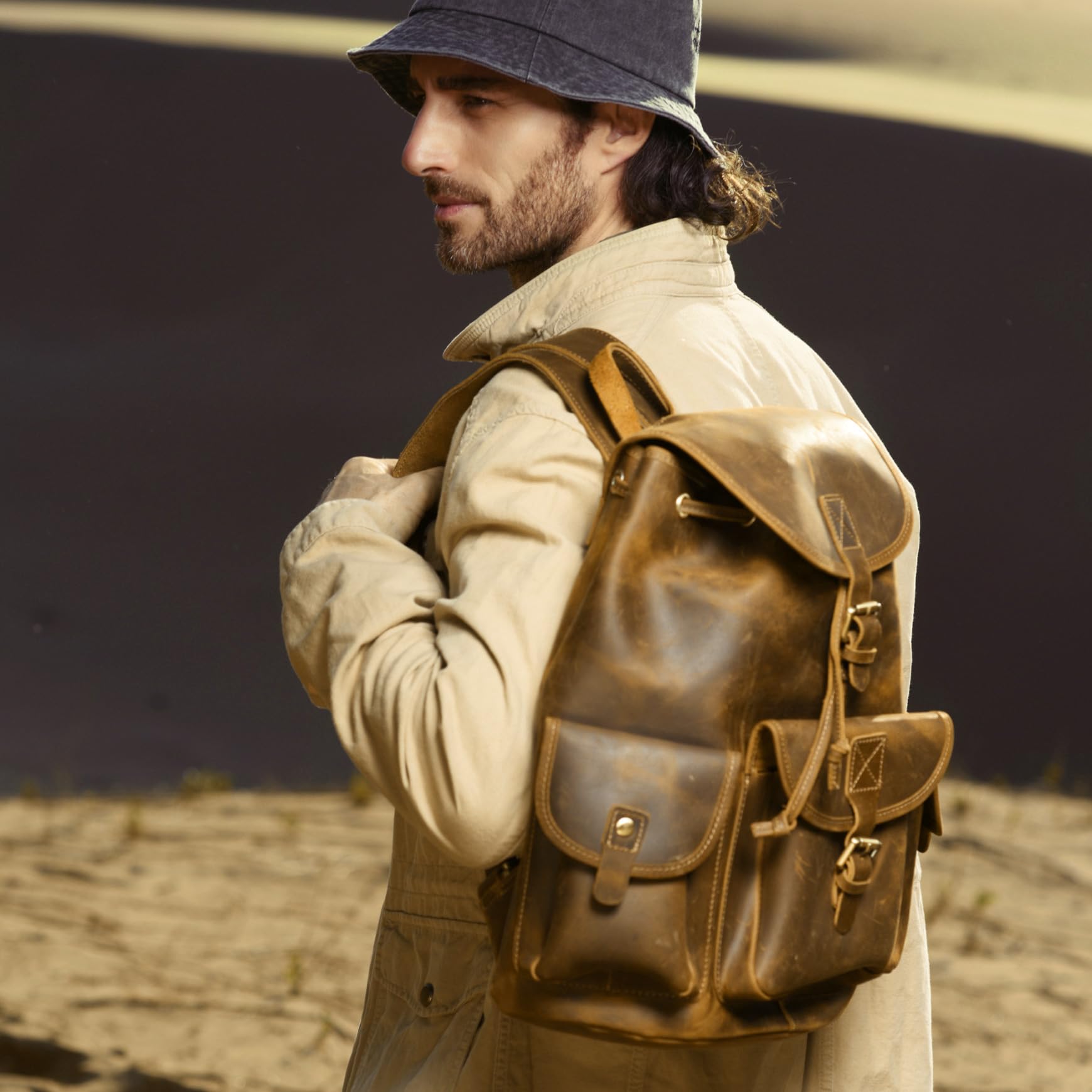 BRASS TACKS LEATHERCRAFT Backpack for Men Women Vintage Crazy Horse Full Leather Travel Daypack 15.6" Laptop Rucksack