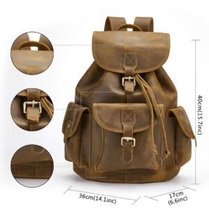 BRASS TACKS LEATHERCRAFT Backpack for Men Women Vintage Crazy Horse Full Leather Travel Daypack 15.6" Laptop Rucksack