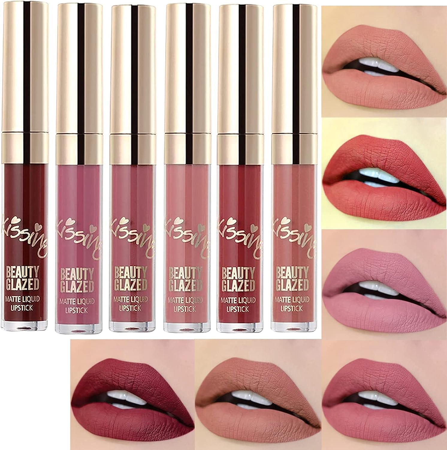 MYUANGO Set of 6 Matte Liquid Lipsticks -Vegan, Long Lasting, Waterproof, Non-Stick Finish for Women and Girl