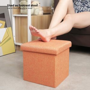 B FSOBEIIALEO Storage Ottoman Cube, Linen Small Foot Seat,for Living Room, Bedroom, Home Office, Dorm Storage Footrest Orange 11.8"x11.8"x11.8"