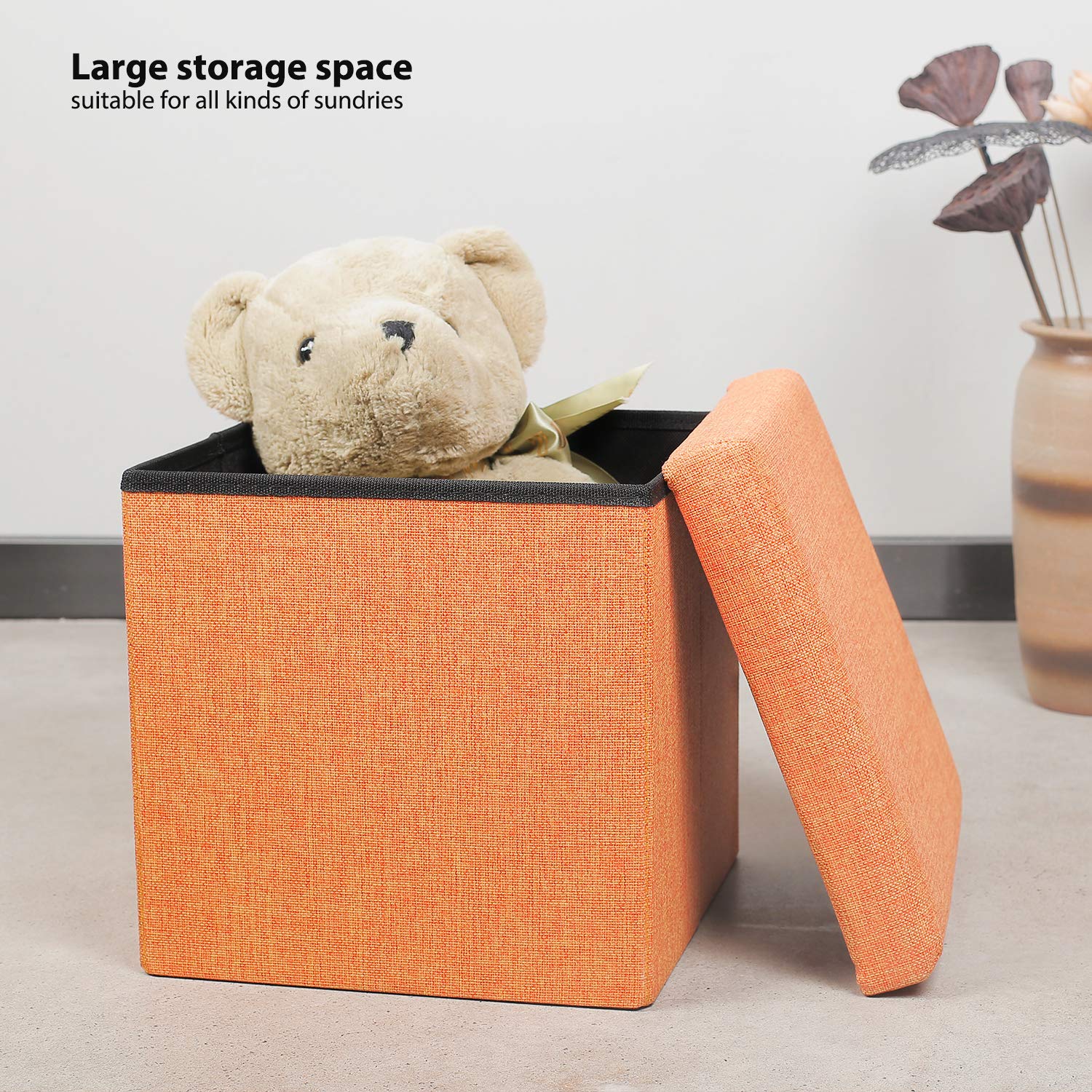 B FSOBEIIALEO Storage Ottoman Cube, Linen Small Foot Seat,for Living Room, Bedroom, Home Office, Dorm Storage Footrest Orange 11.8"x11.8"x11.8"