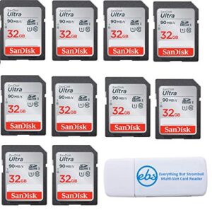 sandisk ultra - 10 pack bundle uhs-i class 10 sd flash memory card retail (sdsdunc-032g-gn6in) - with everything but stromboli (tm) combo card reader