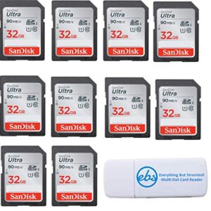 SanDisk Ultra - 10 Pack Bundle UHS-I Class 10 SD Flash Memory Card Retail (SDSDUNC-032G-GN6IN) - With Everything But Stromboli (TM) Combo Card Reader