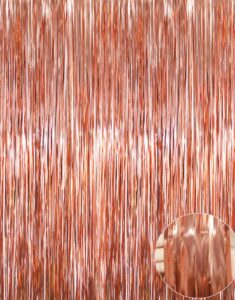 goer 6.4 ft x 9.8 ft metallic tinsel foil fringe curtains,pack of 2 party streamer backdrop for birthday,graduation decorations and new year eve (rose gold)