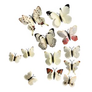 akoak 24 pcs 3d butterfly wall stickers, double-layer wing butterfly art decor decals with magnet and double-sided adhesive for room home nursery decor,white
