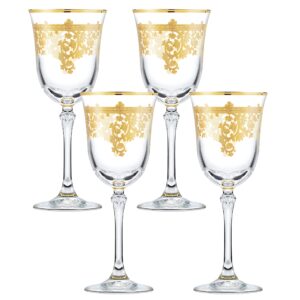 lorren home trends royal-water set of 4 embellished 24k gold crystal red wine goblets-made in italy, 4 count (pack of 1), clear