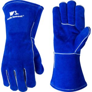 wells lamont blue lined leather welding gloves, medium 1056