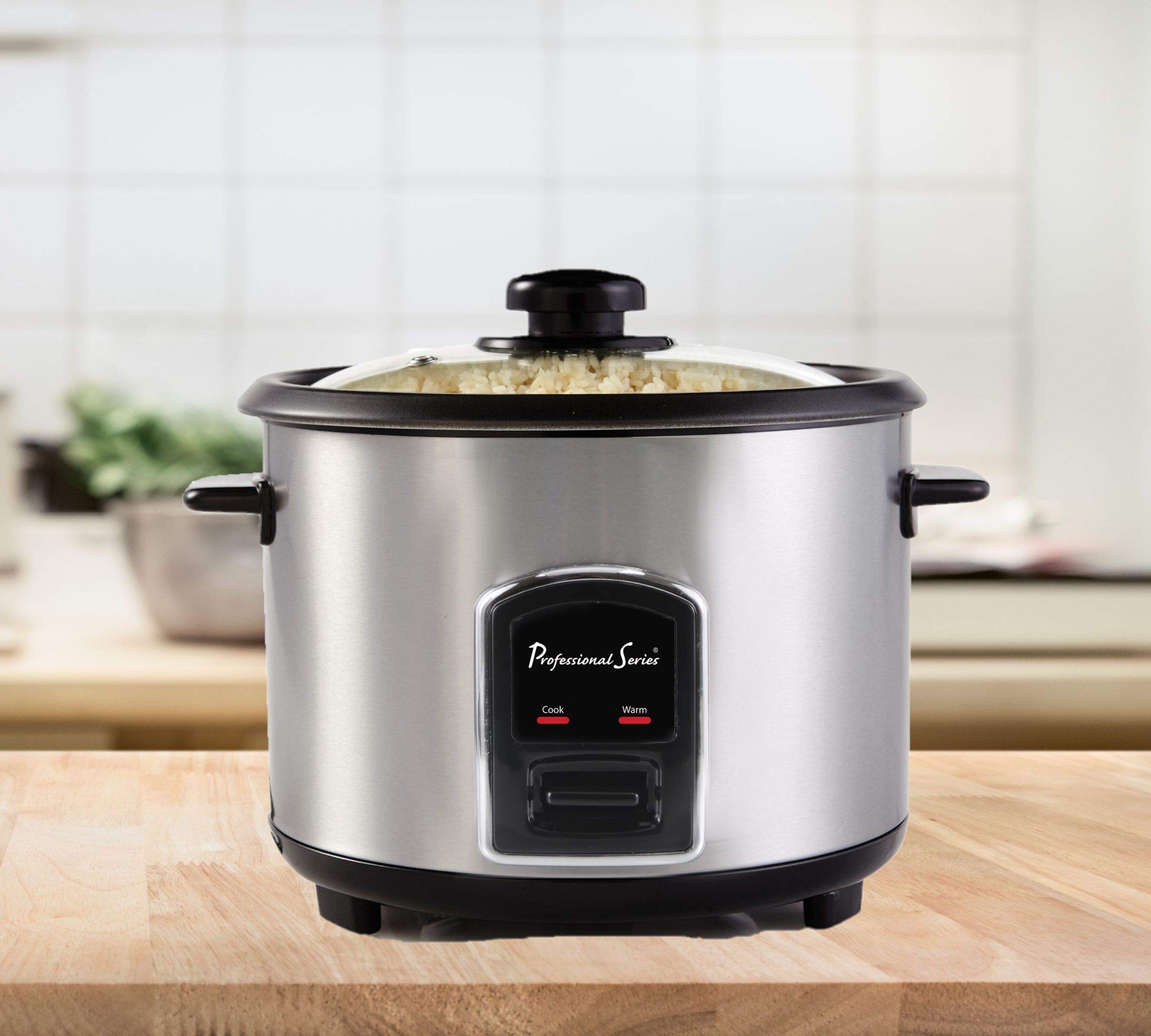 Professional Series 6-Cup Rice Cooker with Glass Lid Stainless Steel