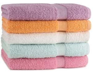 towelfirst 5-pack extra-absorbent bath towel set - large, 27x54 inches, 100 percent cotton bath towels - soft and quick drying - best for bath, pool and guest use, get 2 12x12 inches washcloths