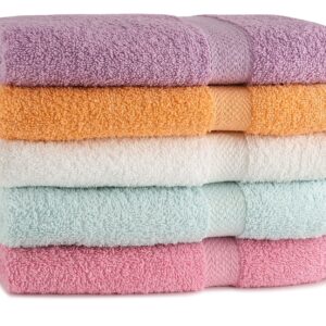 TowelFirst 5-Pack Extra-Absorbent Bath Towel Set - Large, 27x54 Inches, 100 Percent Cotton Bath Towels - Soft and Quick Drying - Best for Bath, Pool and Guest Use, Get 2 12x12 Inches Washcloths