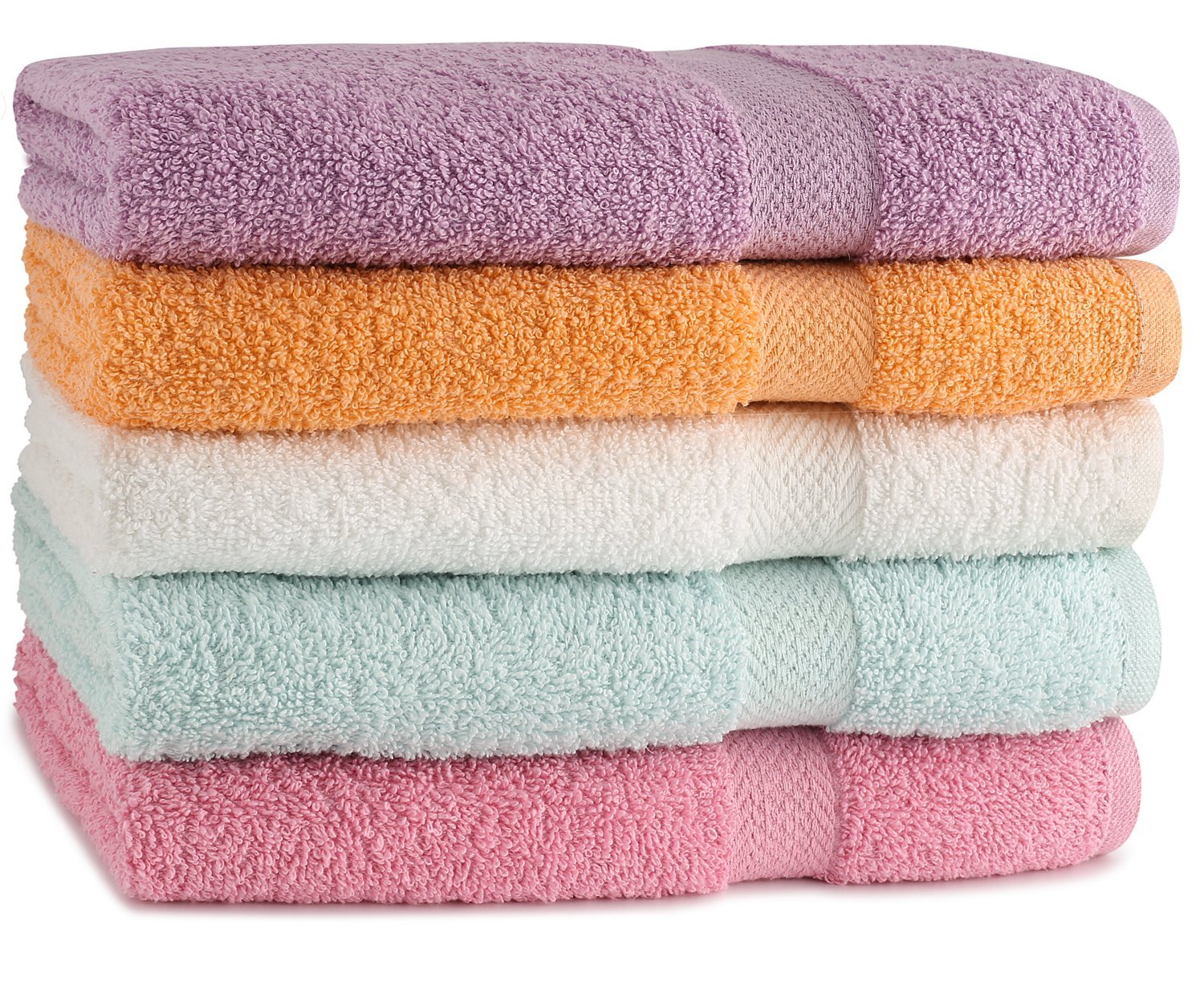 TowelFirst 5-Pack Extra-Absorbent Bath Towel Set - Large, 27x54 Inches, 100 Percent Cotton Bath Towels - Soft and Quick Drying - Best for Bath, Pool and Guest Use, Get 2 12x12 Inches Washcloths