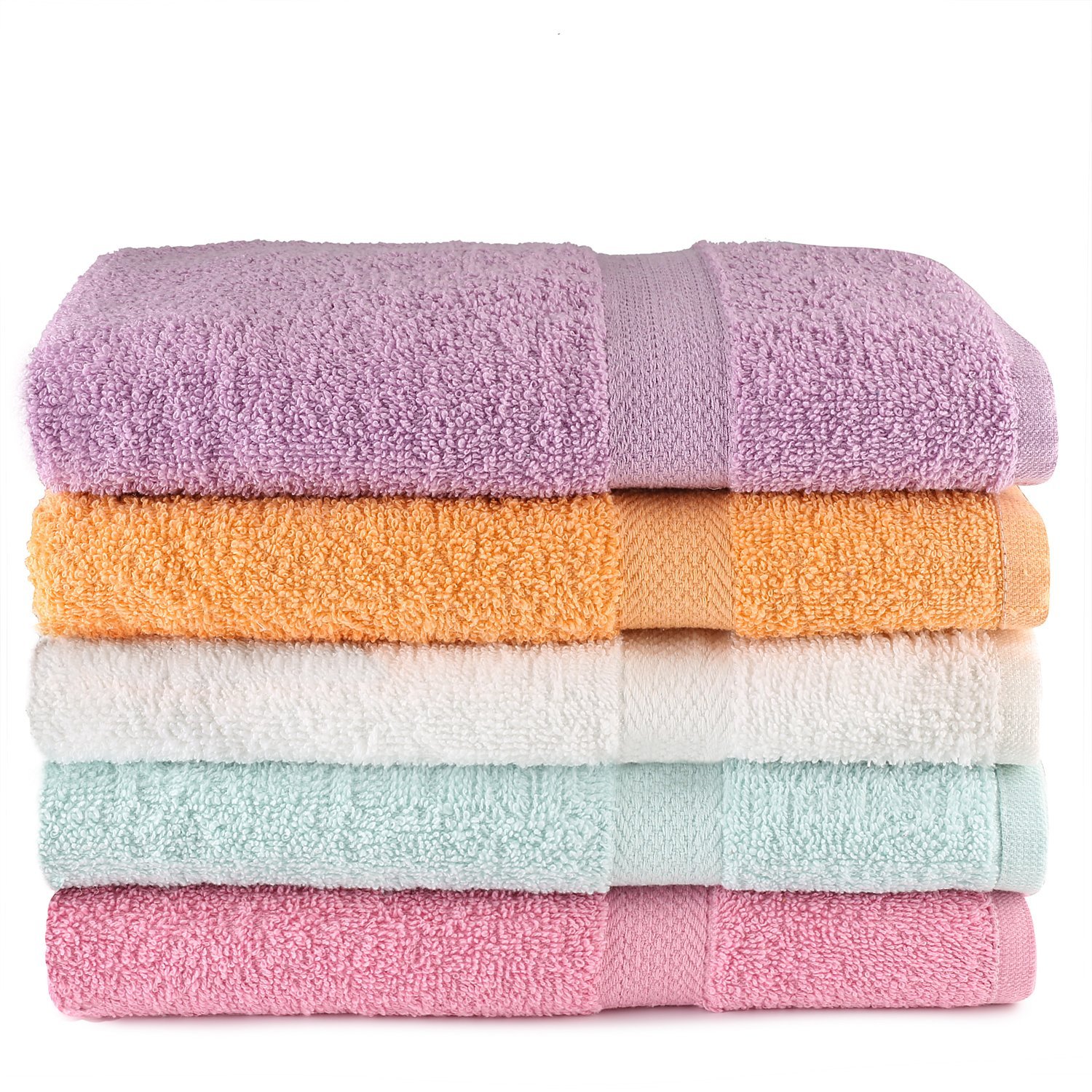 TowelFirst 5-Pack Extra-Absorbent Bath Towel Set - Large, 27x54 Inches, 100 Percent Cotton Bath Towels - Soft and Quick Drying - Best for Bath, Pool and Guest Use, Get 2 12x12 Inches Washcloths