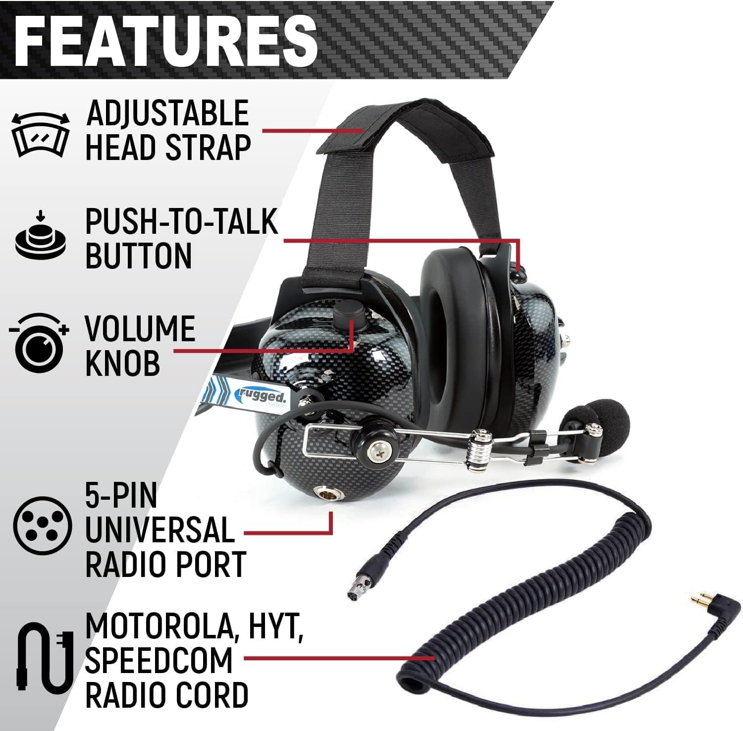 Rugged Behind The Head Headset and Adaptor Cable for Racing Radios Electronics Motorola CP200 – Features Cable to Connect to Two Way Handheld Radio Noise Reduction Volume Control Knob 3.5mm Input Jack