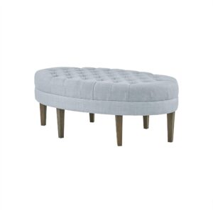 madison park martin oval surfboard tufted cocktail ottoman soft fabric, all foam, wood frame modern coffee table living room lounge furniture, dusty blue, 48"w x 27.5"d x 18"h