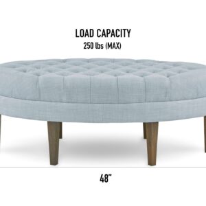 Madison Park Martin Oval Surfboard Tufted Cocktail Ottoman Soft Fabric, All Foam, Wood Frame Modern Coffee Table Living Room Lounge Furniture, Dusty Blue, 48"W x 27.5"D x 18"H