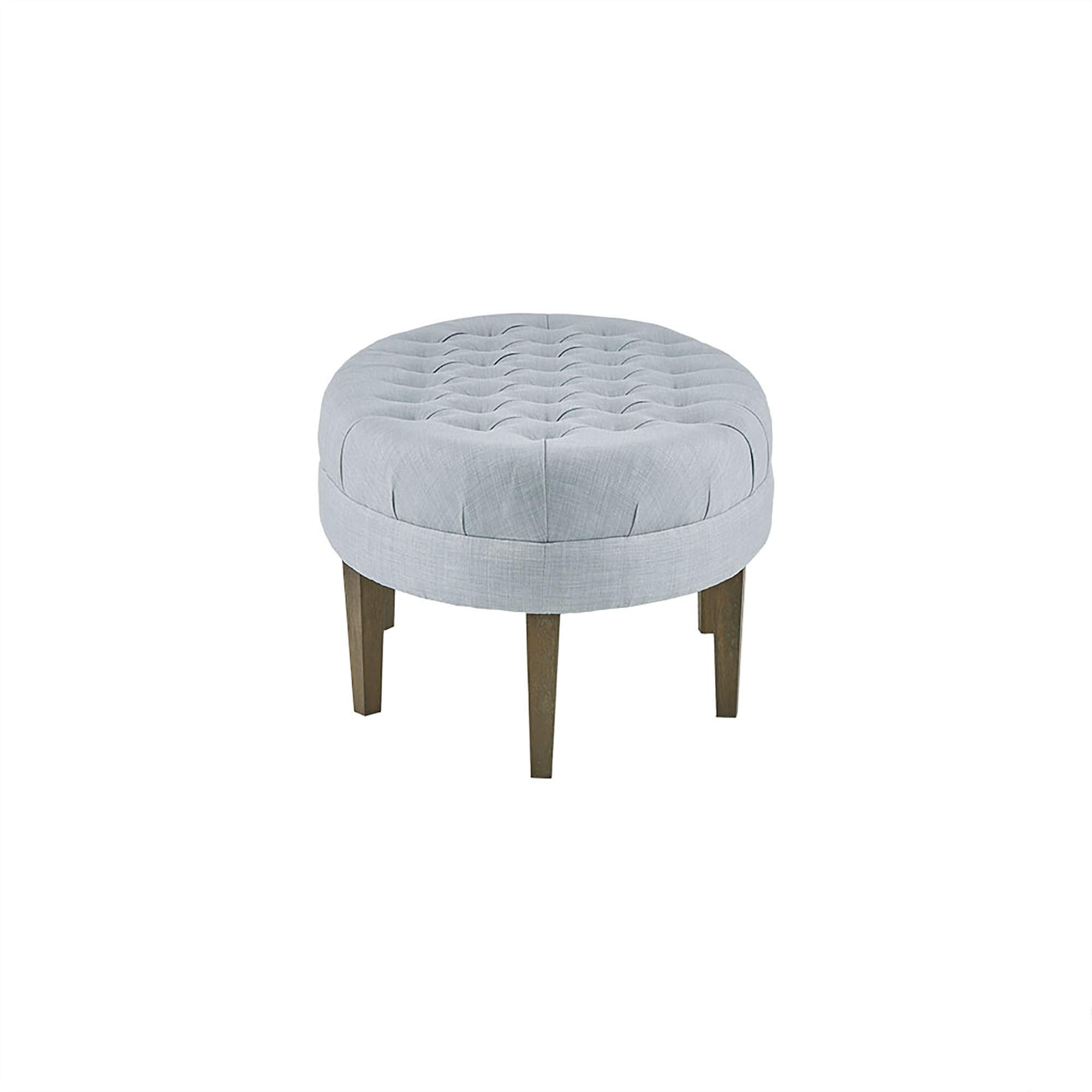 Madison Park Martin Oval Surfboard Tufted Cocktail Ottoman Soft Fabric, All Foam, Wood Frame Modern Coffee Table Living Room Lounge Furniture, Dusty Blue, 48"W x 27.5"D x 18"H