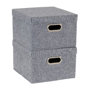 household essentials 710-1 bin lids and handles | 2 pack | grey linen fabric box set, 2 count