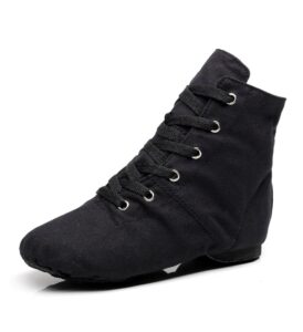 yoyodance lace-up canvas dance shoes flat jazz boots for women (us7, black)