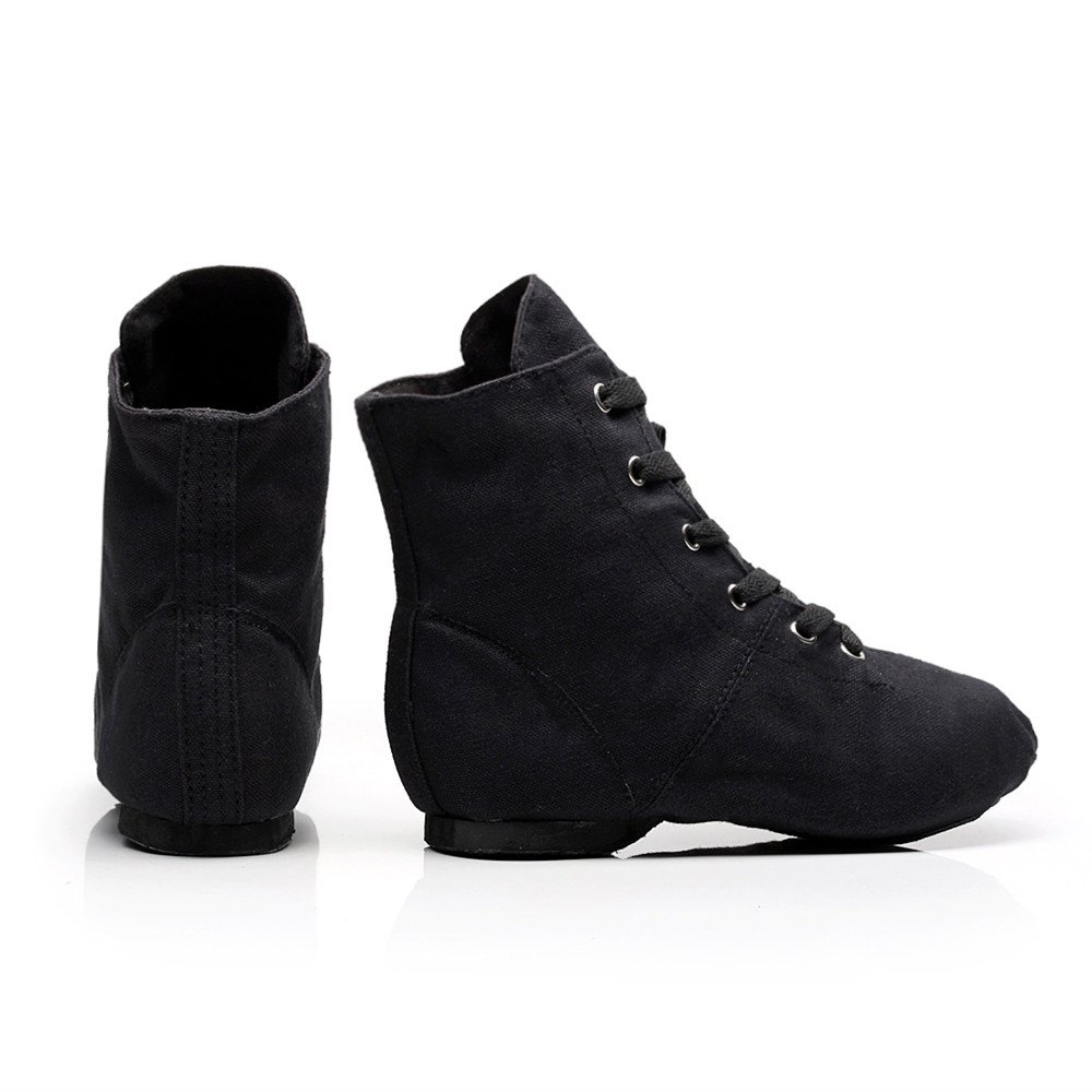 YOYODANCE Lace-up Canvas Dance Shoes Flat Jazz Boots for Women (US7, Black)