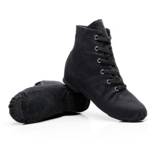 YOYODANCE Lace-up Canvas Dance Shoes Flat Jazz Boots for Women (US7, Black)