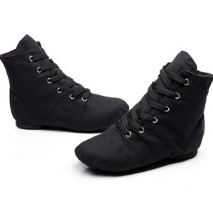 YOYODANCE Lace-up Canvas Dance Shoes Flat Jazz Boots for Women (US7, Black)