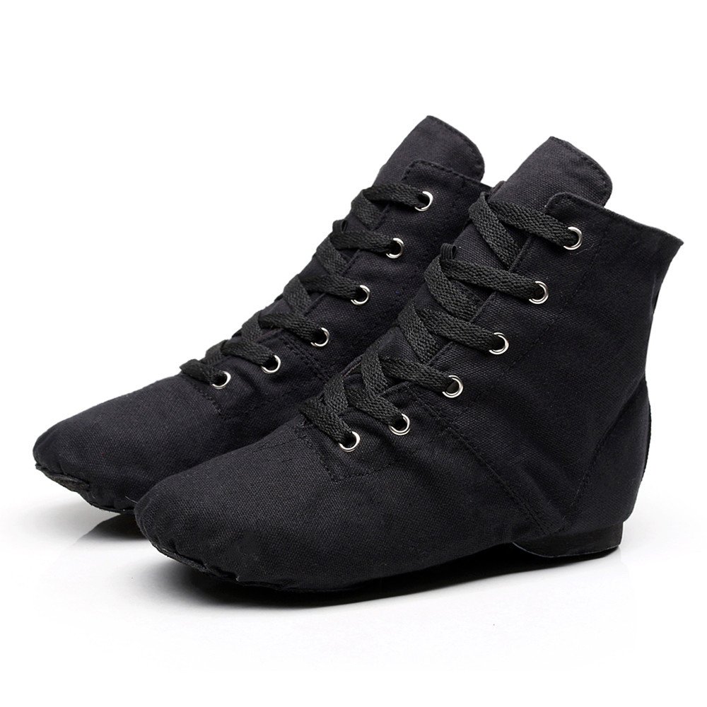 YOYODANCE Lace-up Canvas Dance Shoes Flat Jazz Boots for Women (US7, Black)