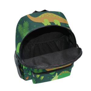 Green Dinosaurs Preschool Backpack with Chest Strap,Mini Toddler Backpack Daycare Toy Bag for Boys Girls,10 x 4x 12 Inches