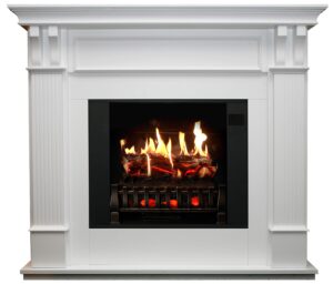 magikflame most realistic electric fireplaces - trinity white electric fireplace with wood mantel package - large 55" w x 48" t x 18" d - includes 5200 btu log set heater led, crackling sounds, app