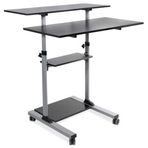 mount-it! mobile standing desk | height adjustable rolling desk with 40 wide table tops | multi-purpose rolling presentation cart with four platforms | (mi-7970)
