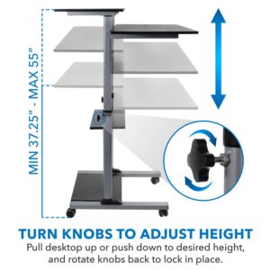 Mount-It! Mobile Standing Desk | Height Adjustable Rolling Desk with 40 Wide Table Tops | Multi-Purpose Rolling Presentation Cart with Four Platforms | (MI-7970)