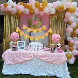 Minnie Mouse Pink And Gold Inspired Happy Birthday Banner, Minnie Birthday Party Decorations for Girls Birthday Themed Party Decoration