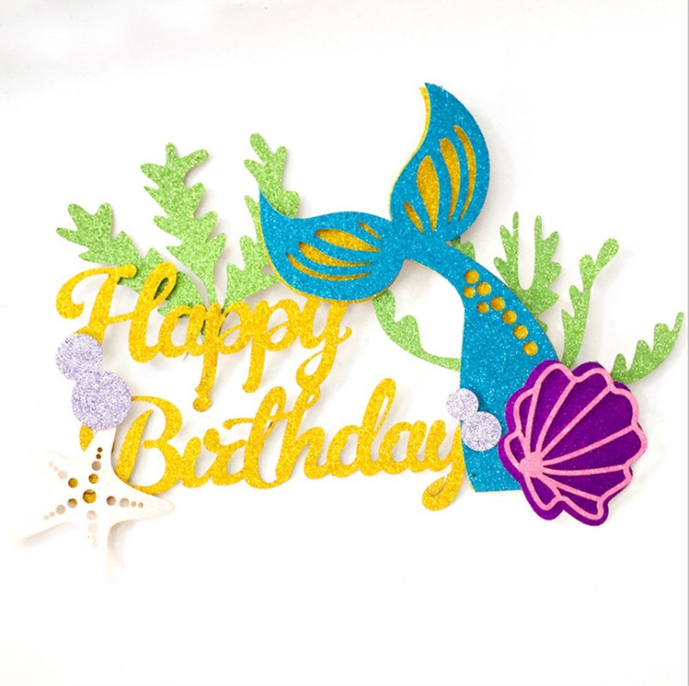 Glitter Mermaid Cake Topper Happy Birthday Cake Picks Decoration for Baby Shower Party Supplies By ZiYan