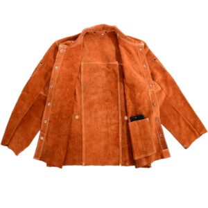 QeeLink Leather Welding Work Jacket Flame-Resistant Heavy Duty Split Cowhide Leather (X-Large)