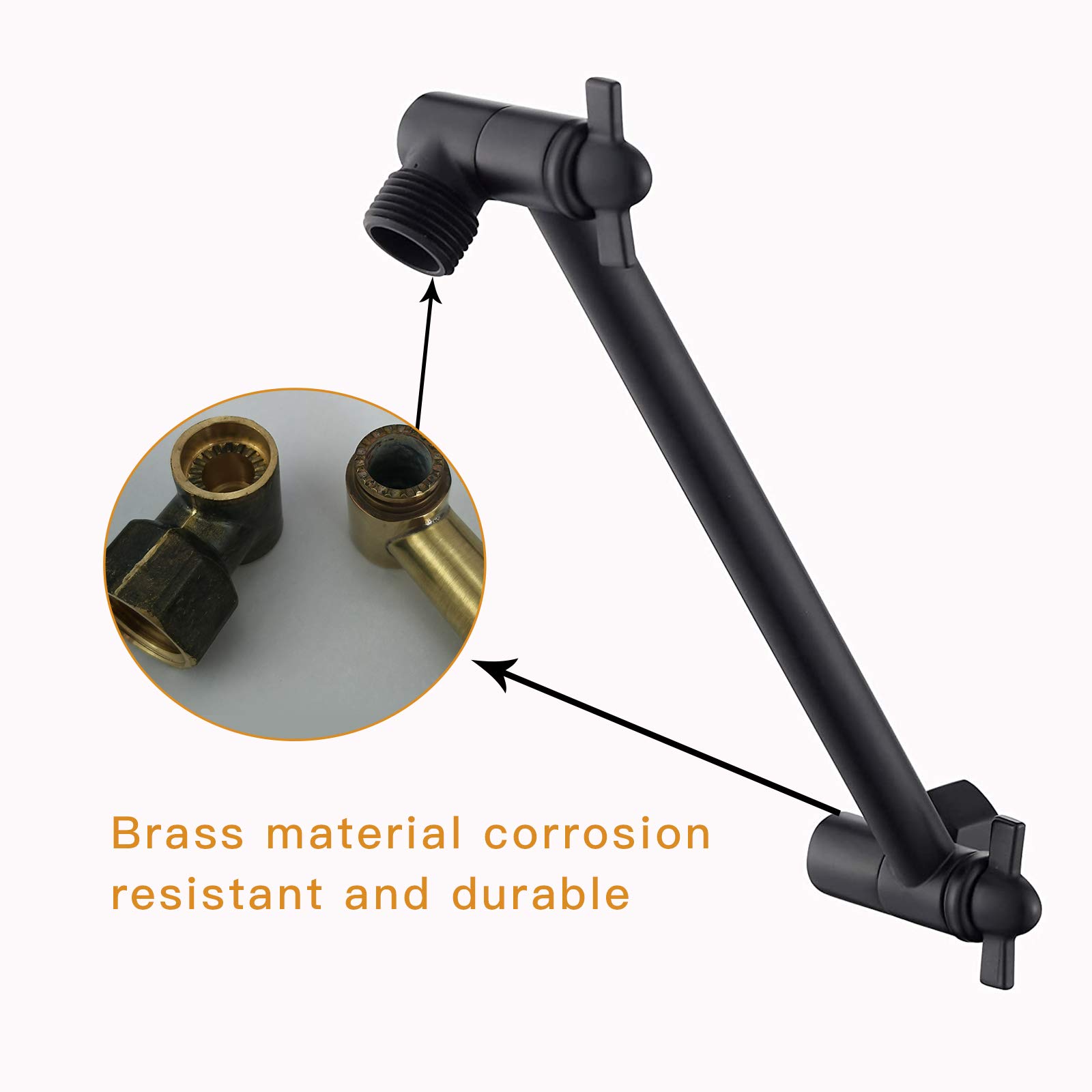 8 Inch Shower Head Extension Arm Matte Black.Solid Brass Adjustable Shower Arm Extension. Lower Or Raise Any Rain Or Handheld Showerhead To Your Height & Angle – Universal Connection