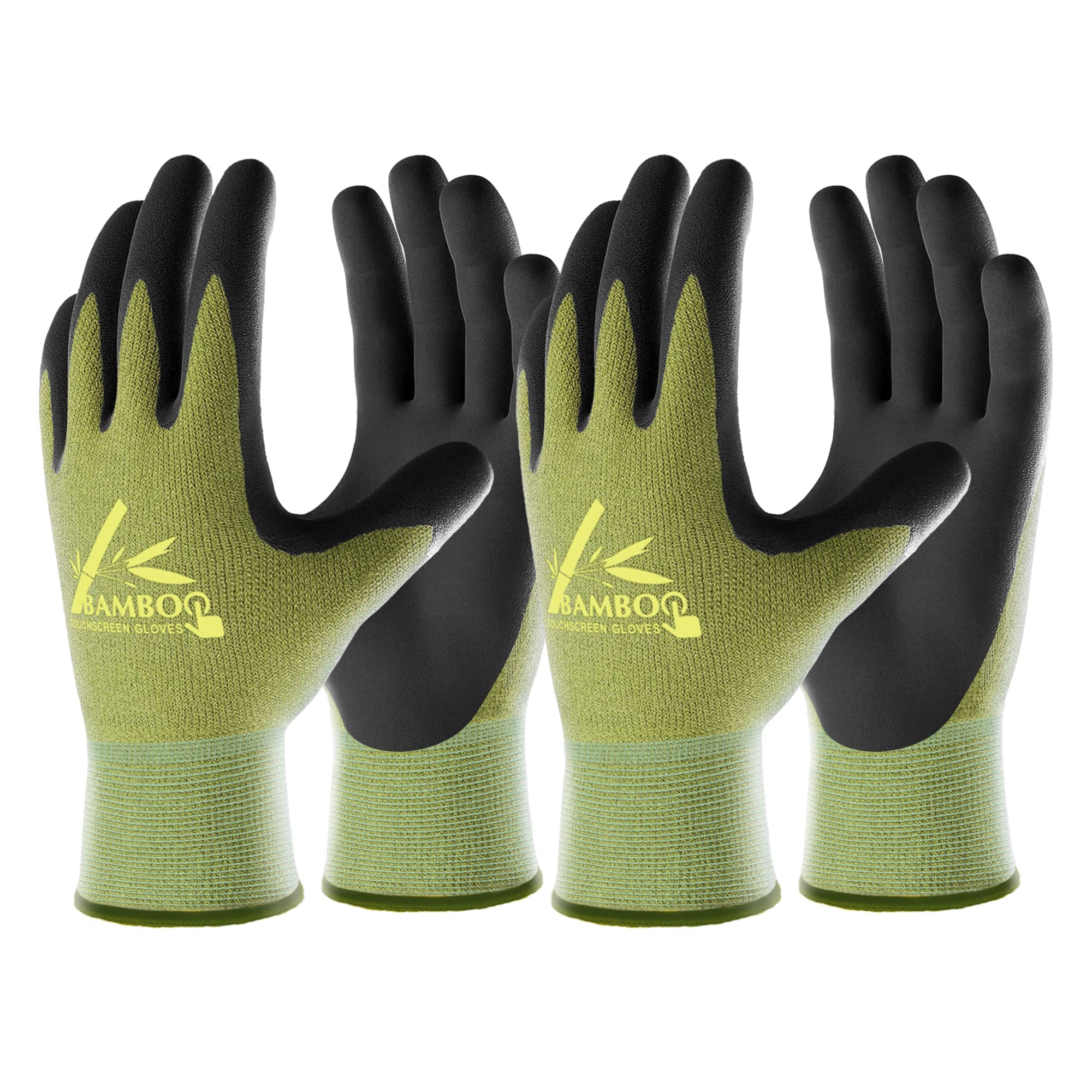 COOLJOB 2 Pairs Touch Screen Gardening Gloves for Men and Women, Medium Breathable Working Gloves, Rubber Coated Garden Gloves, Non Slip Grip for Workers, Gardeners, Drivers, Green & Black, M