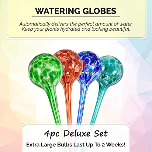 Blazin' Bison Indoor Plant Watering Globes | Automatic Self Water Bulbs | Aqua Water Globe | Decorative Hand-Blown Glass | 4pc Deluxe Set (Large)