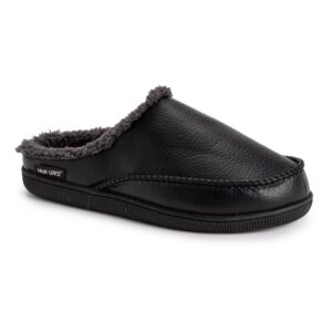 MUK LUKS Men's Faux Leather Clog Slipper, Black, 12-13