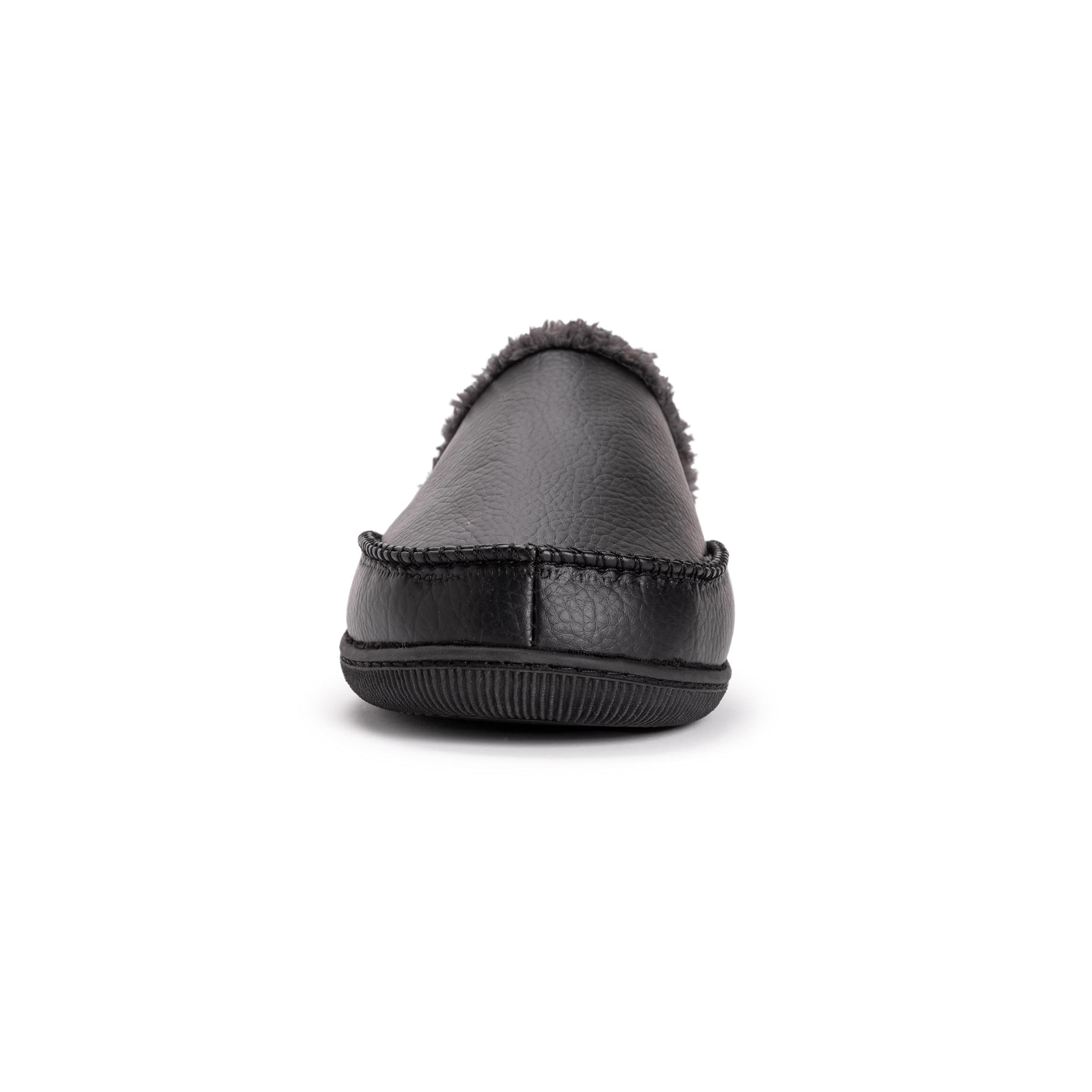 MUK LUKS Men's Faux Leather Clog Slipper, Black, 12-13