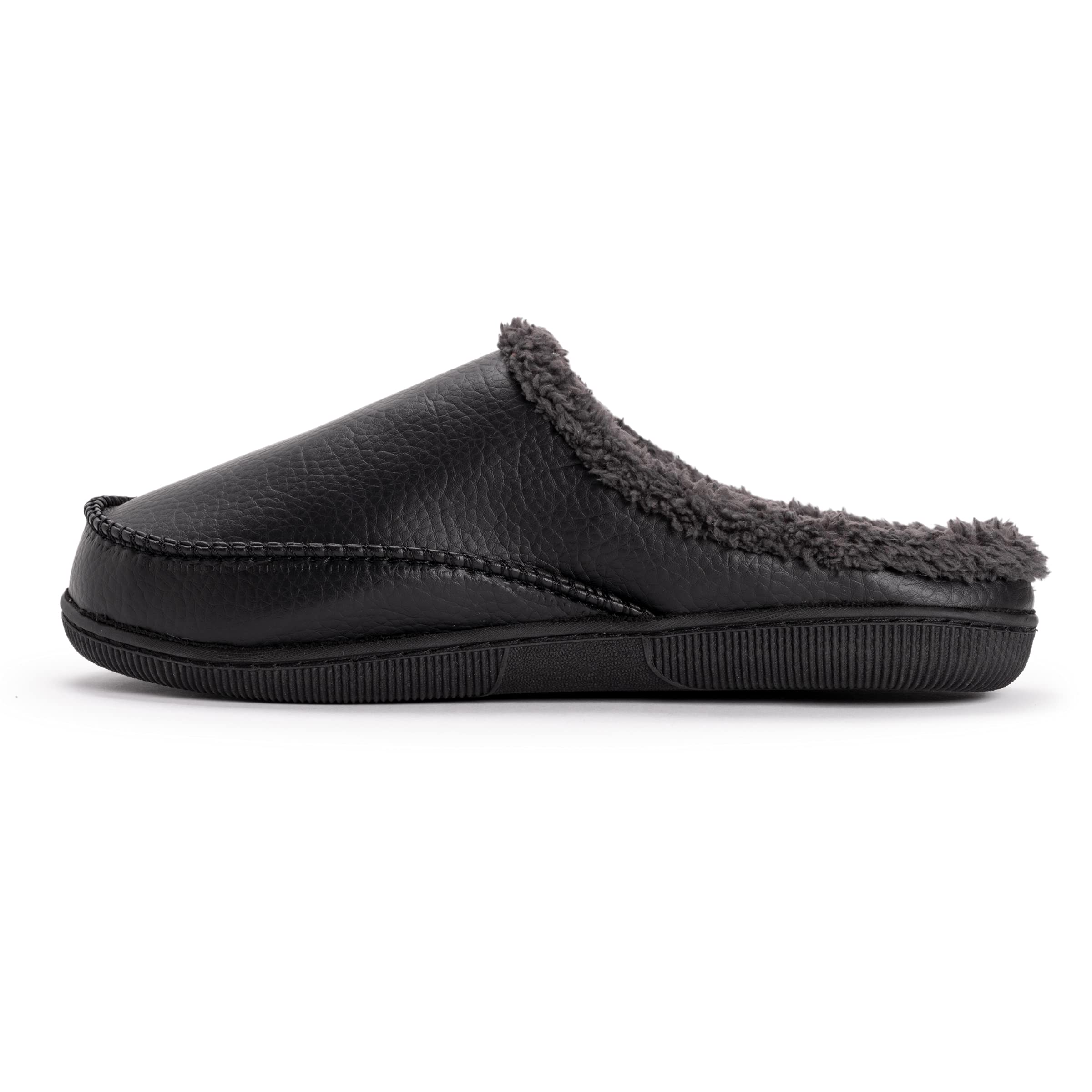 MUK LUKS Men's Faux Leather Clog Slipper, Black, 12-13