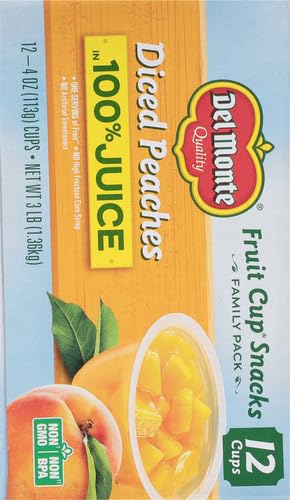 DEL MONTE Diced Peaches FRUIT CUP Snacks in 100% Fruit Juice, 12 Pack, 4 oz