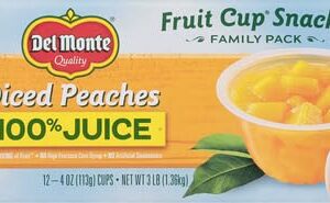 DEL MONTE Diced Peaches FRUIT CUP Snacks in 100% Fruit Juice, 12 Pack, 4 oz
