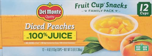 DEL MONTE Diced Peaches FRUIT CUP Snacks in 100% Fruit Juice, 12 Pack, 4 oz