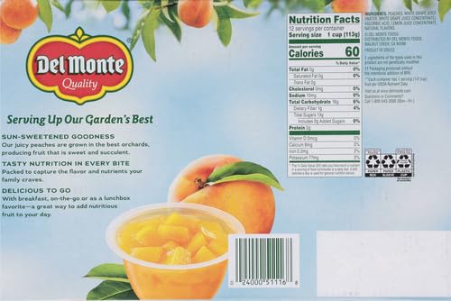 DEL MONTE Diced Peaches FRUIT CUP Snacks in 100% Fruit Juice, 12 Pack, 4 oz