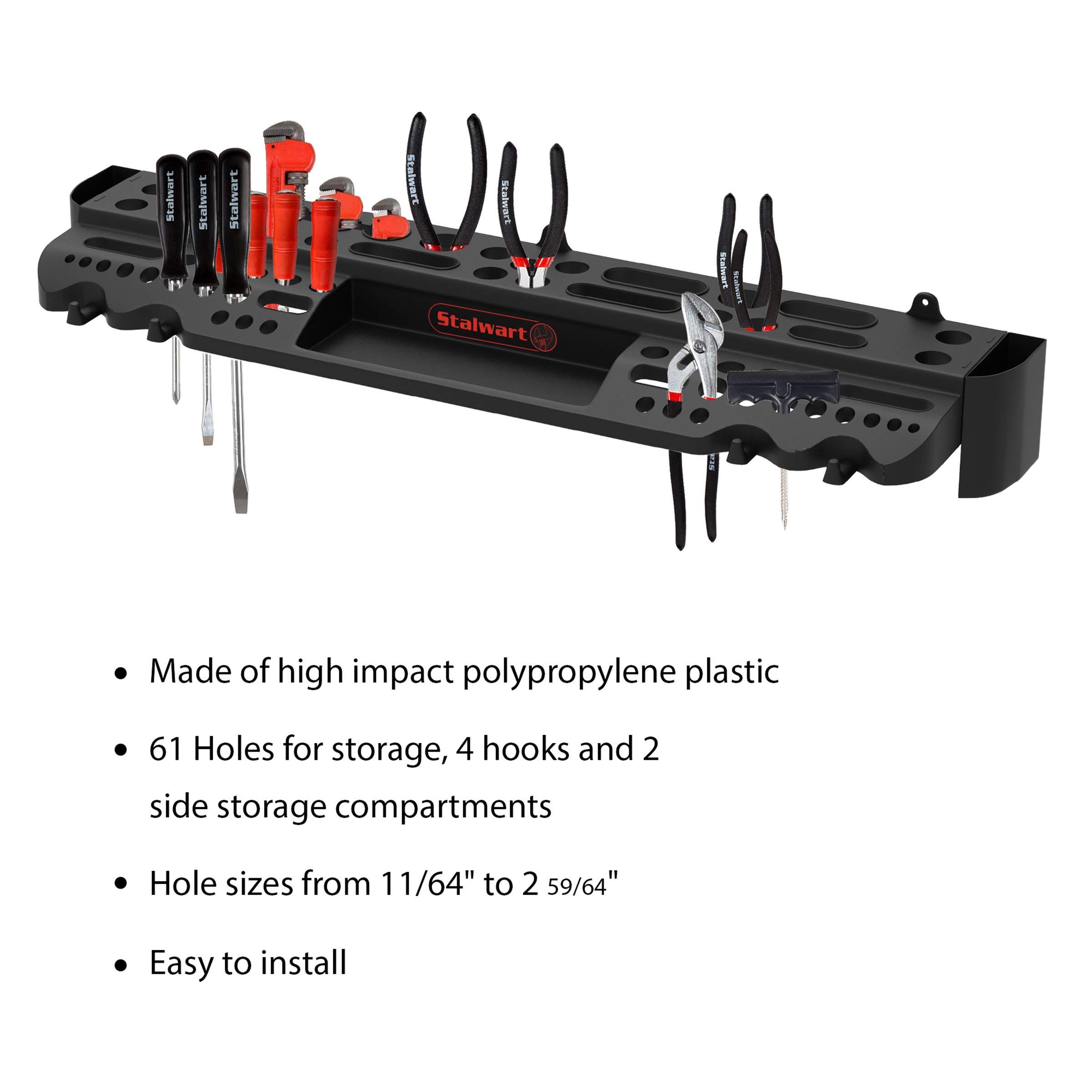 Tool Storage Shelf Wall Mount Utility Shelf Organizer Rack Has 61 Slots, 4 Hooks, 2 Compartments Garage Shelving and Tool Organizers by Stalwart