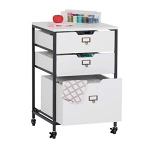 sew ready charcoal/white 27" h 3-drawer mobile storage organizer cart for bathroom, kitchen, crafts, home office or laundry rooms