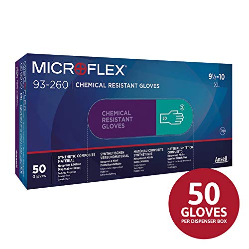 Microflex 93-260 Nitrile and Neoprene Gloves - Disposable, Chemical Resistant , Size Large (pack of 50)