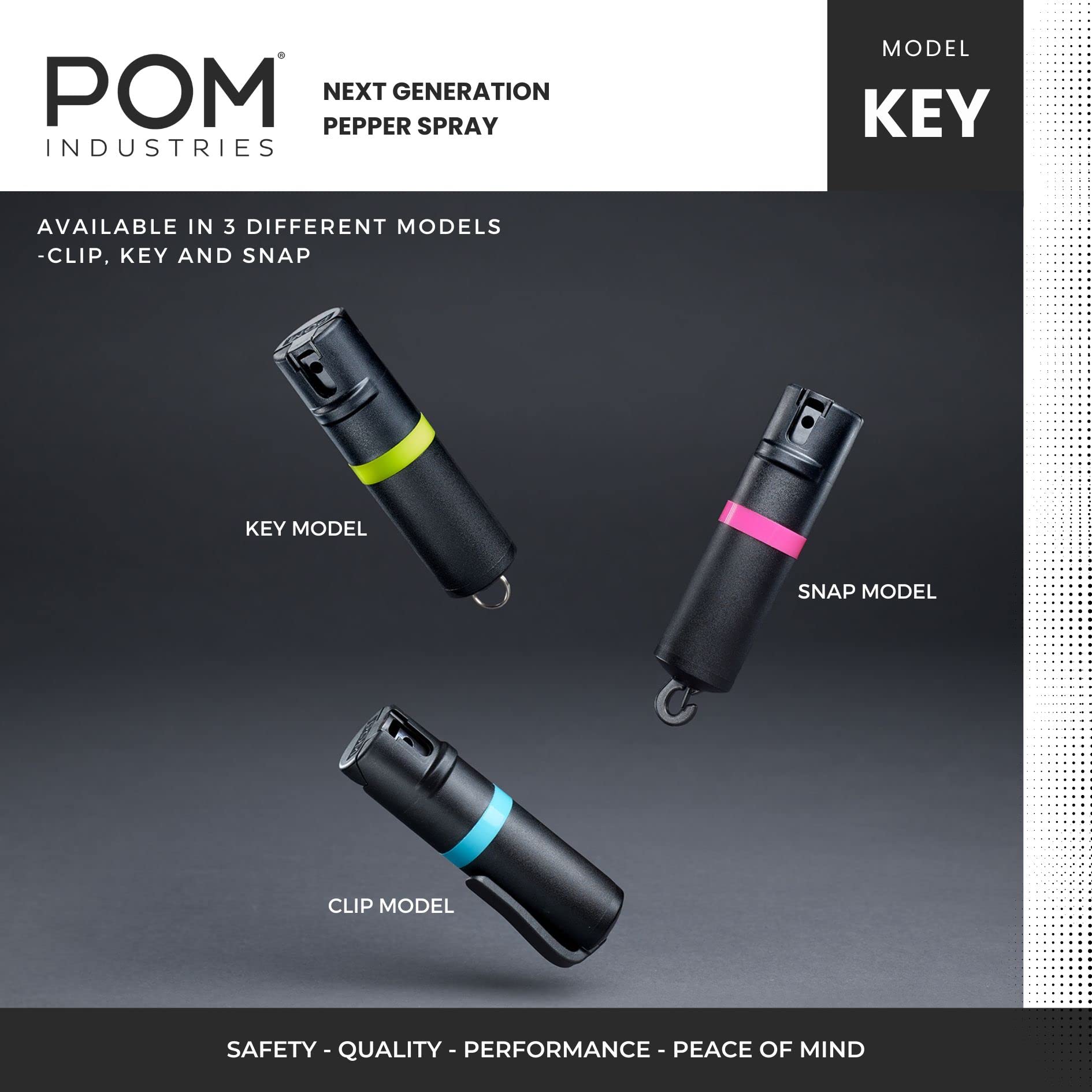 POM Pepper Spray Black Flip Top Keychain - Maximum Strength OC Spray Self Defense - Tactical Compact & Safe Design - Quick Key Release - 25 Bursts & 10 ft Range - Accurate Stream Pattern