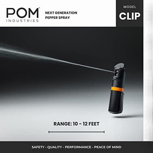 POM Pepper Spray Black Flip Top Pocket Clip - Maximum Strength OC Spray - Self Defense - Tactical Compact & Safe Design - 25 Bursts & 10 ft Range - Powerful & Accurate Stream Pattern